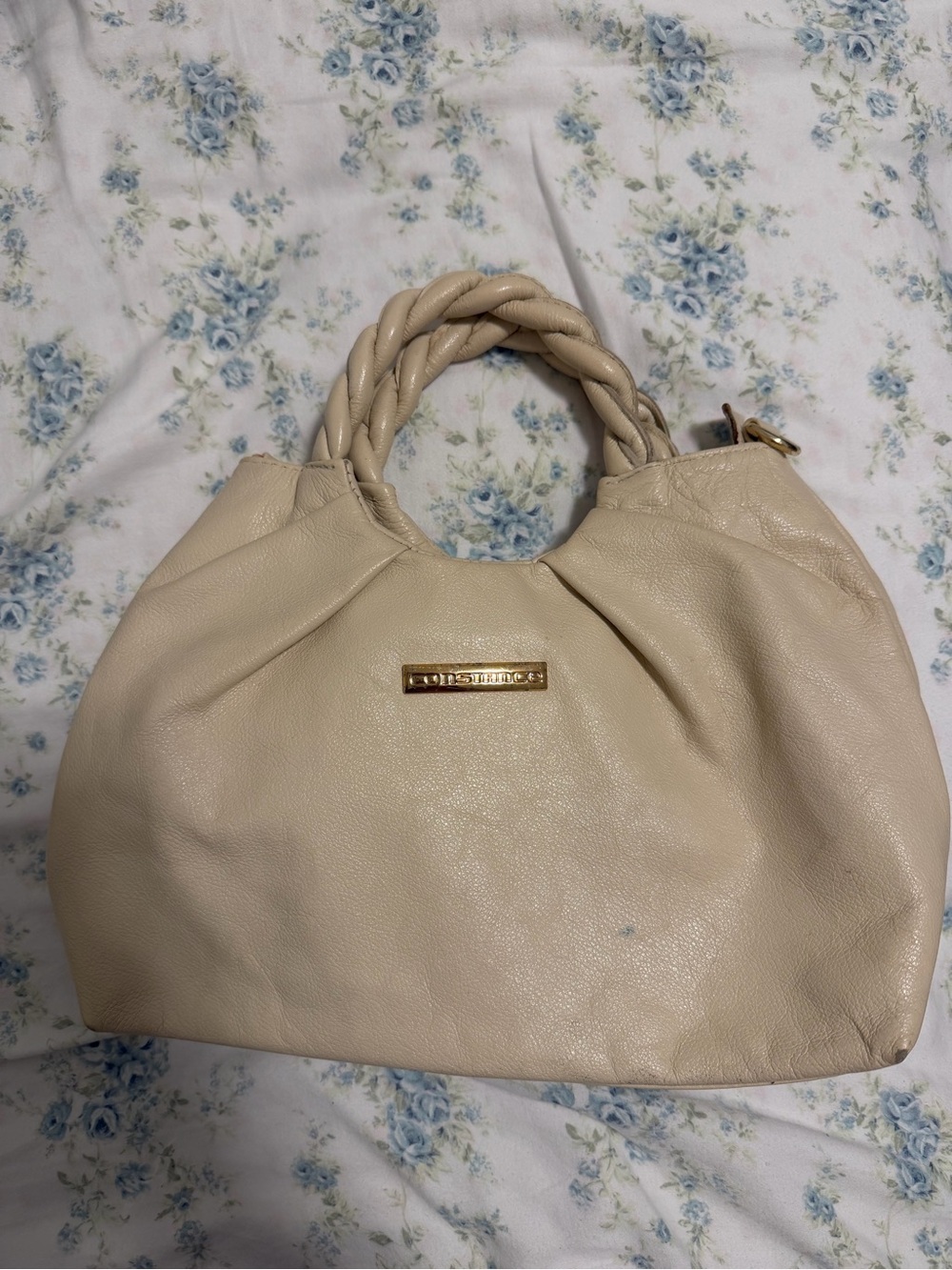 Cream Braided-Handle Shoulder Bag